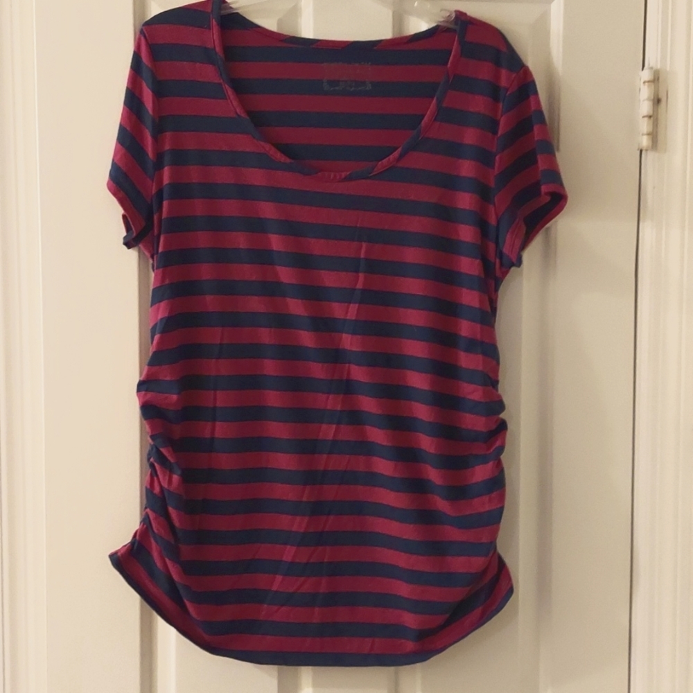 Motherhood Maternity pink and blue striped t shirt